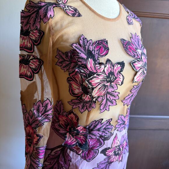 FOR LOVE AND LEMONS | Sierra Maxi Dress Silk Gown Floral Illusion Purple Small - Picture 3 of 7